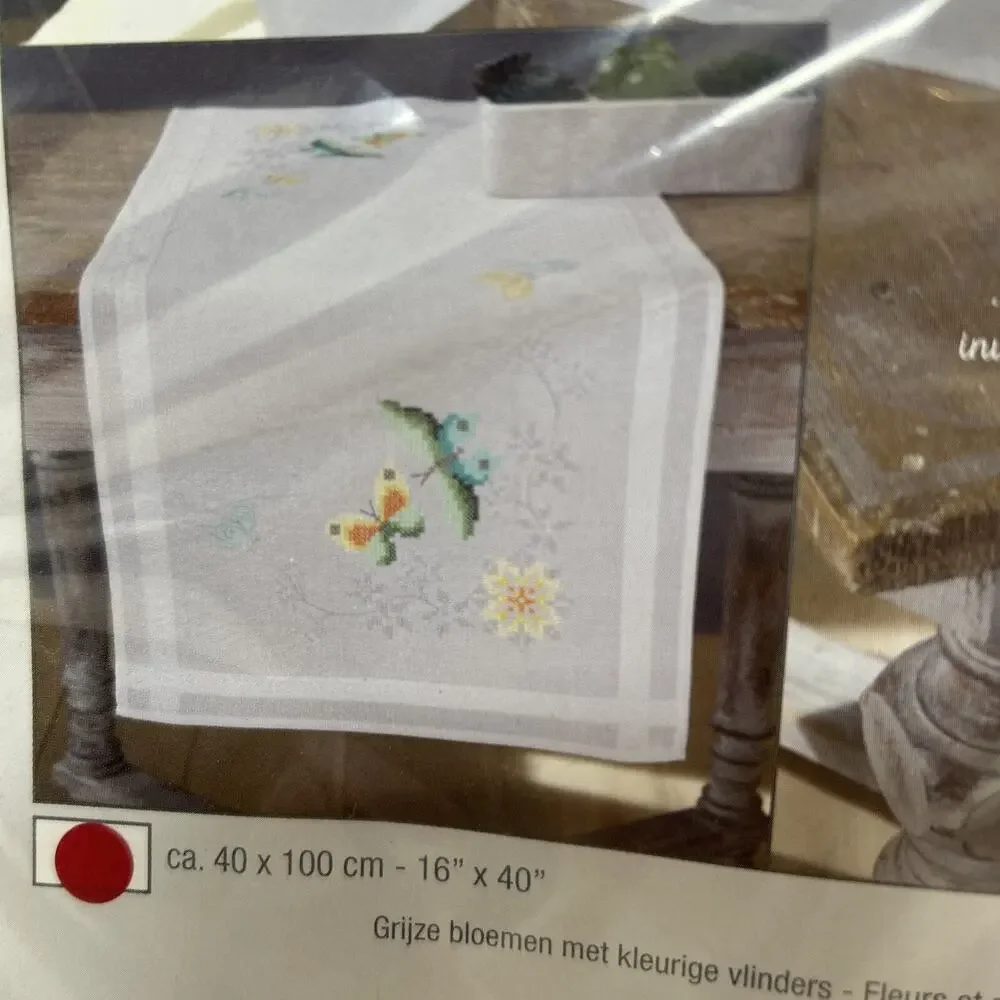 Vervaco Cross Stitch Tablecloth Runner Kit Flowers & Butterflies 16
